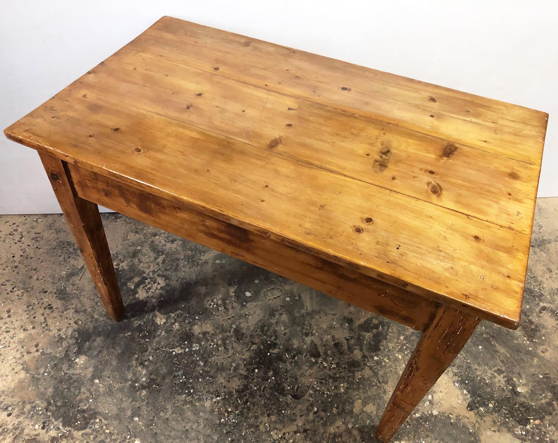 Early 20th Century Rustic Tuscan Fir Desk Table, Original from 1900, Honey Color