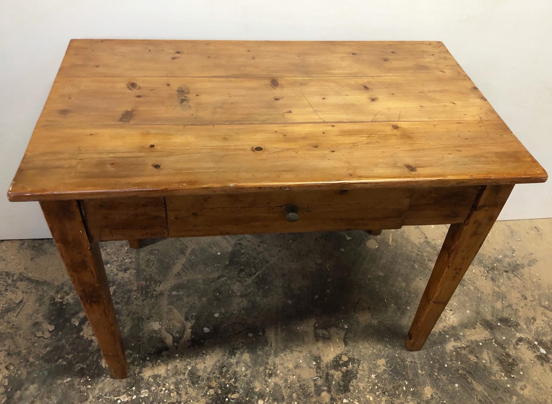 Rustic Tuscan Fir Desk Table, Original from 1900, Honey Color 1