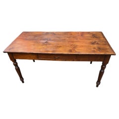 Rustic Tuscan Table in Fir Turned Leg Honey Color with Drawer