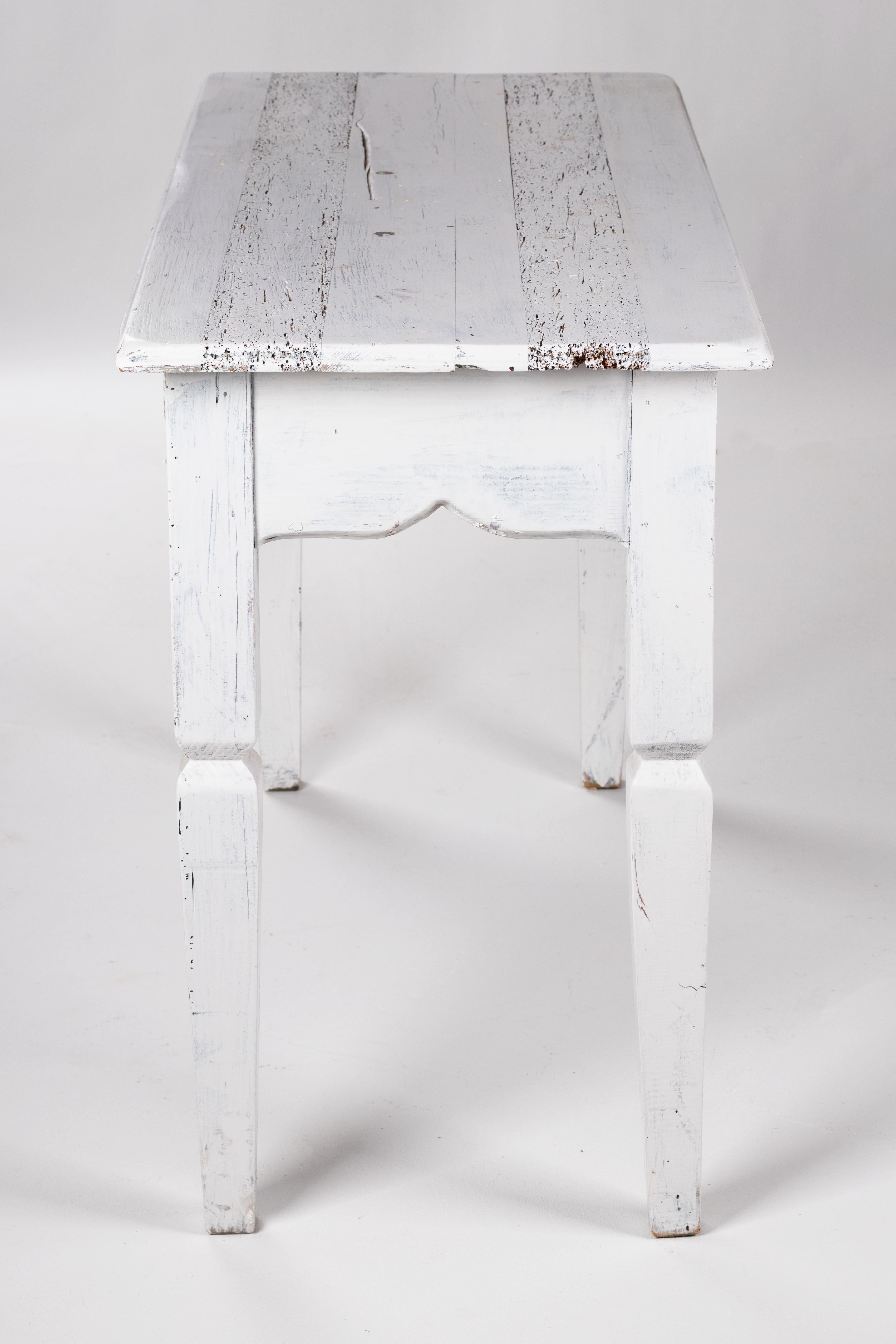 20th Century Rustic Two-Drawer French Wooden Table Painted in White