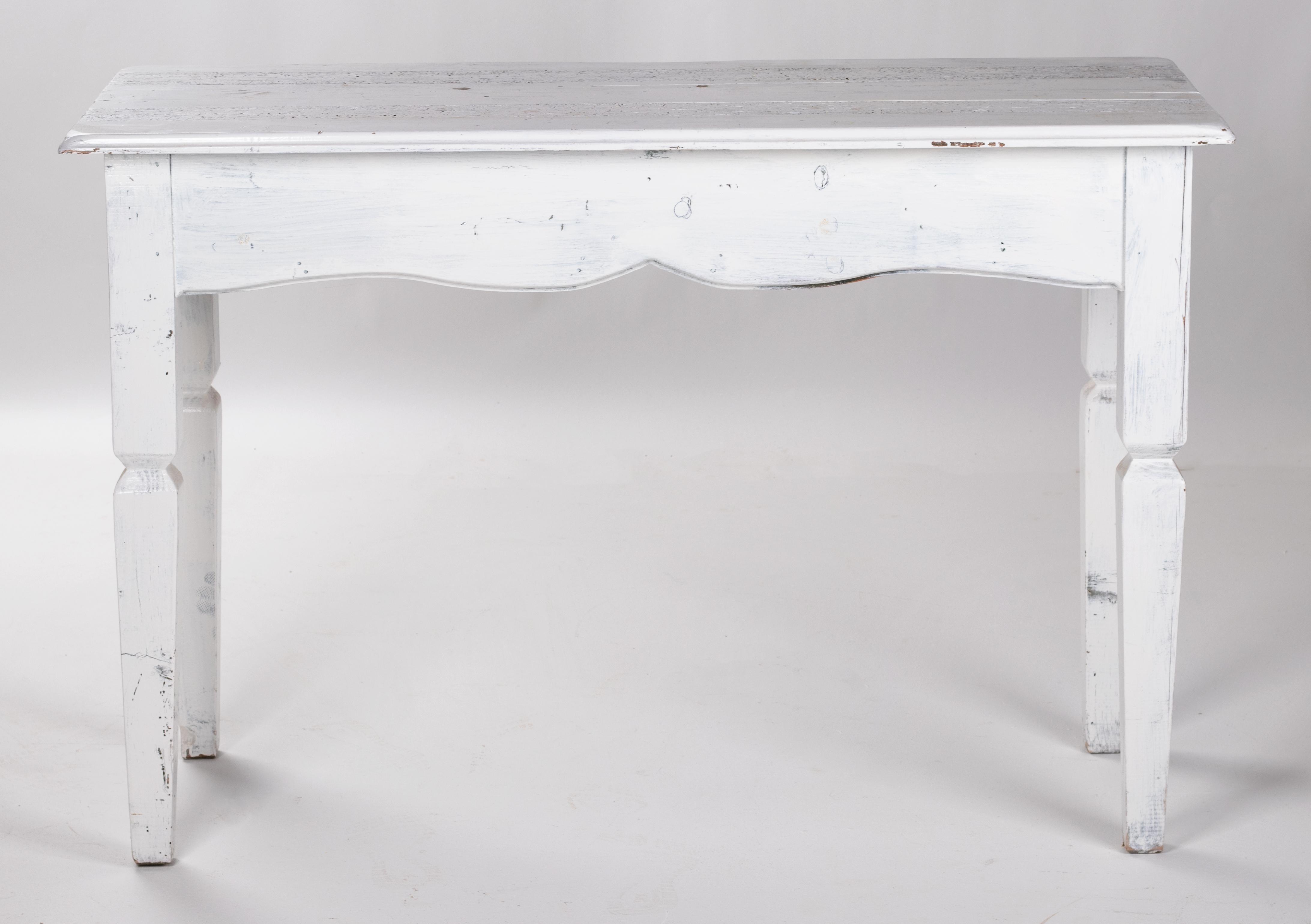 Rustic Two-Drawer French Wooden Table Painted in White 1