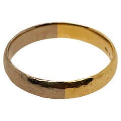 Rustic Two Tone Hammered Mens Wedding Band 18ct Yellow Gold and White Gold