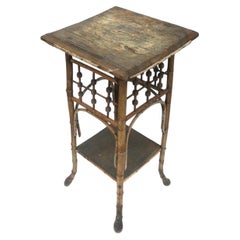 Rustic Victorian Wood and Bamboo Side End Pedestal Table with Shelf