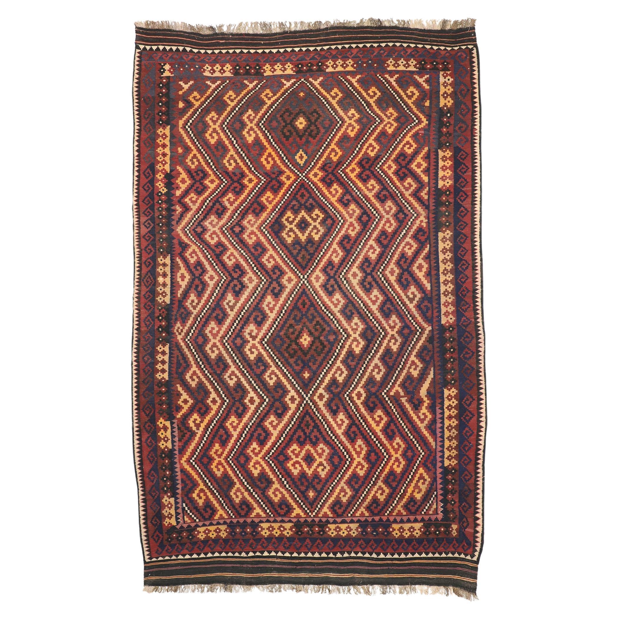 Rustic Vintage Afghan Kilim Rug, Southwest Desert Meets Contemporary Santa Fe