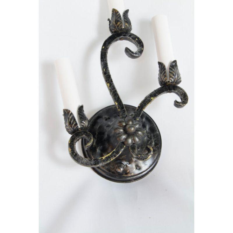 Rustic Vintage Black Hammered Metal Sconces, Set of Four In Excellent Condition In Canton, MA