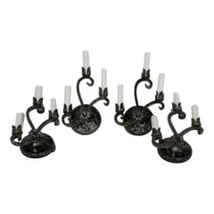 Rustic Vintage Black Hammered Metal Sconces, Set of Four
