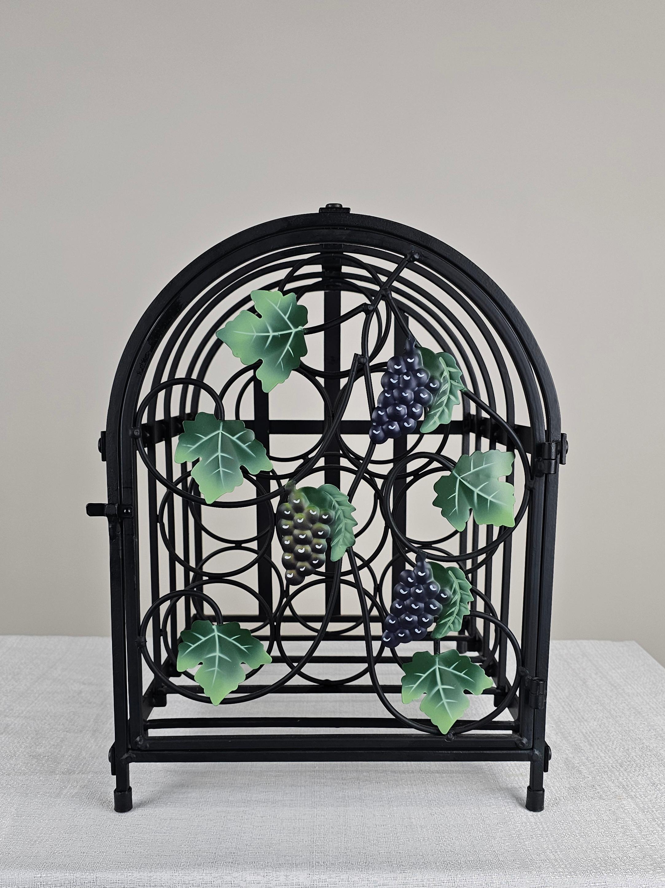 Rustikale Vintage Schwarz Metall Efeu Wein Tabelle Display Rack (20. Jahrhundert) im Angebot