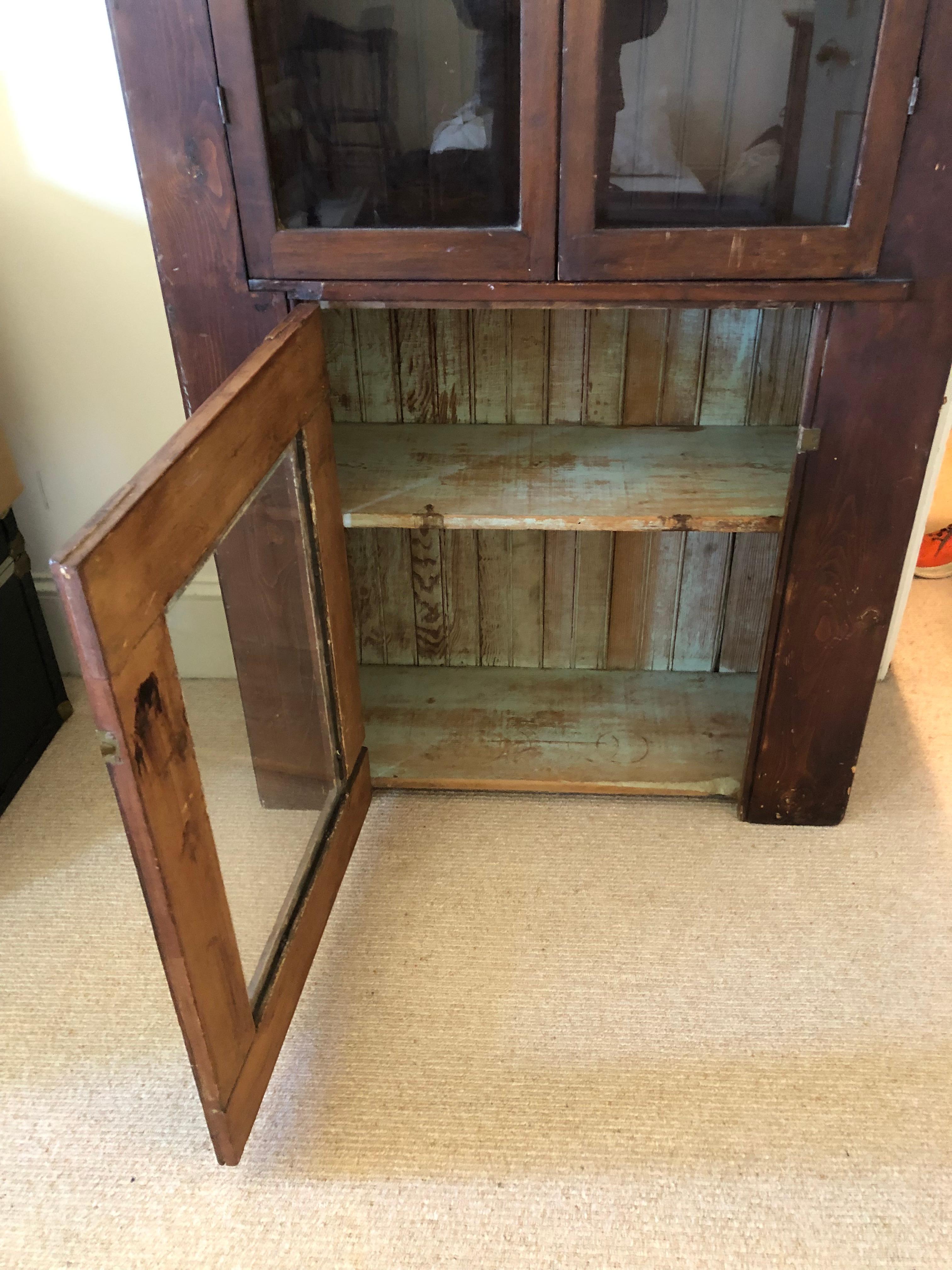 Glass Rustic Vintage Bookshelf Cabinet with Reclaimed Wood For Sale