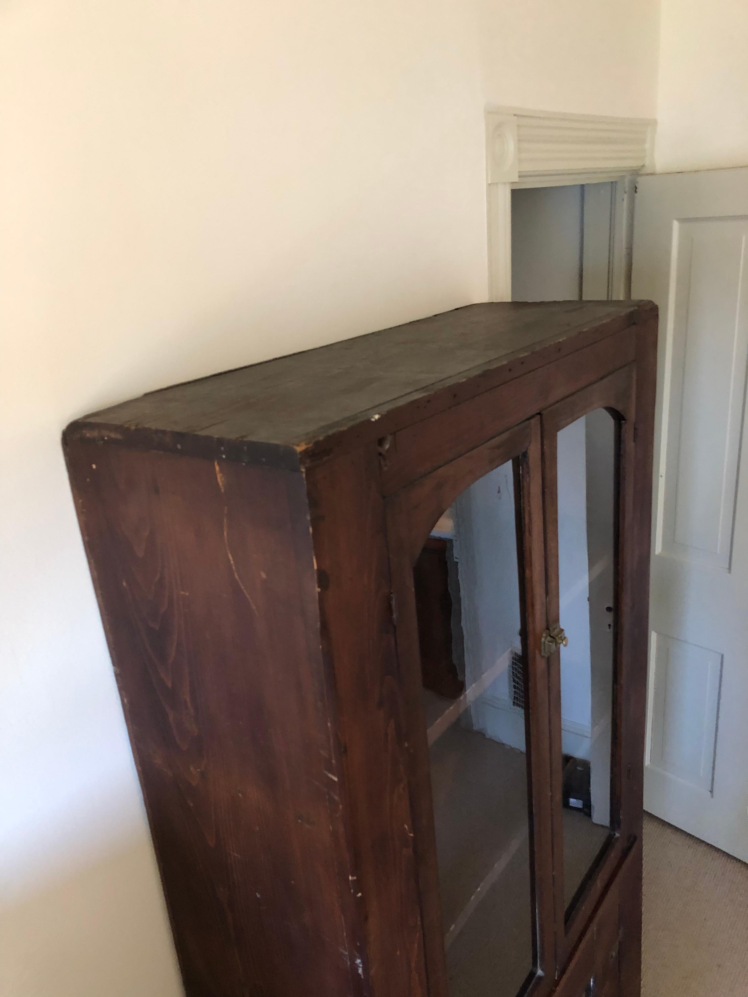 Rustic Vintage Bookshelf Cabinet with Reclaimed Wood For Sale 2