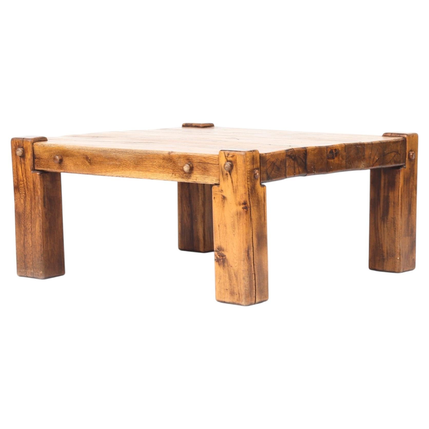Rustic Vintage Brutalist Mid-Century Coffee Table from Oak