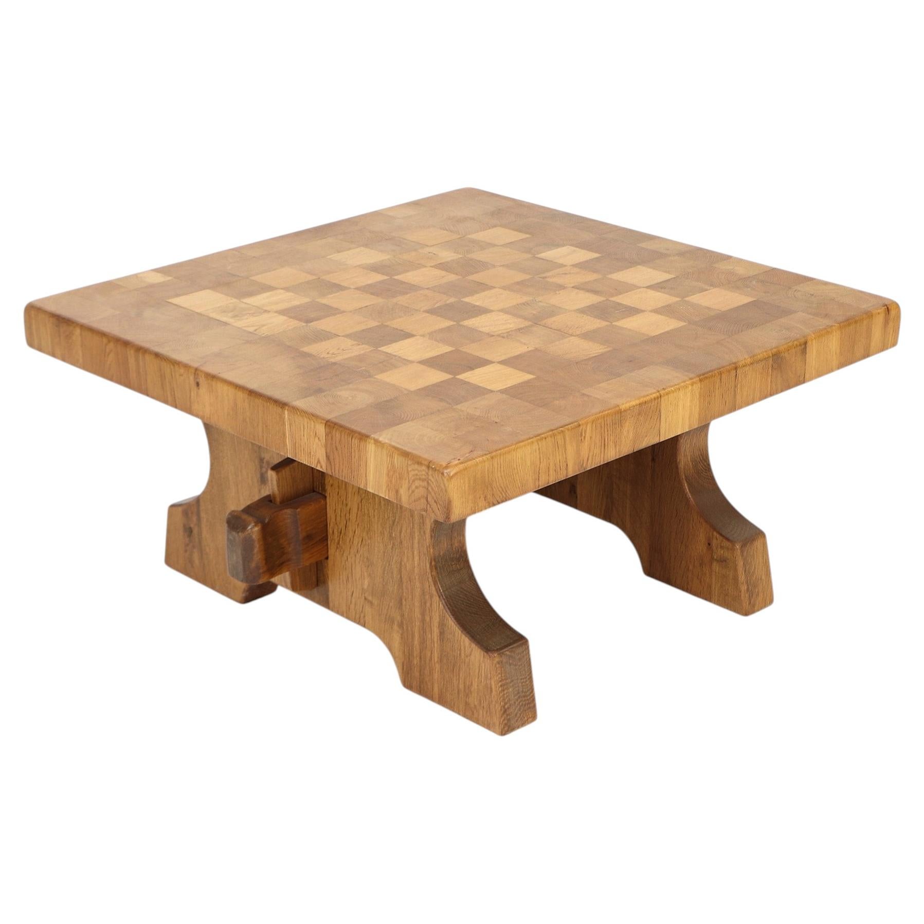 Rustic Vintage Brutalist Mid-Century Coffee Table in Oak