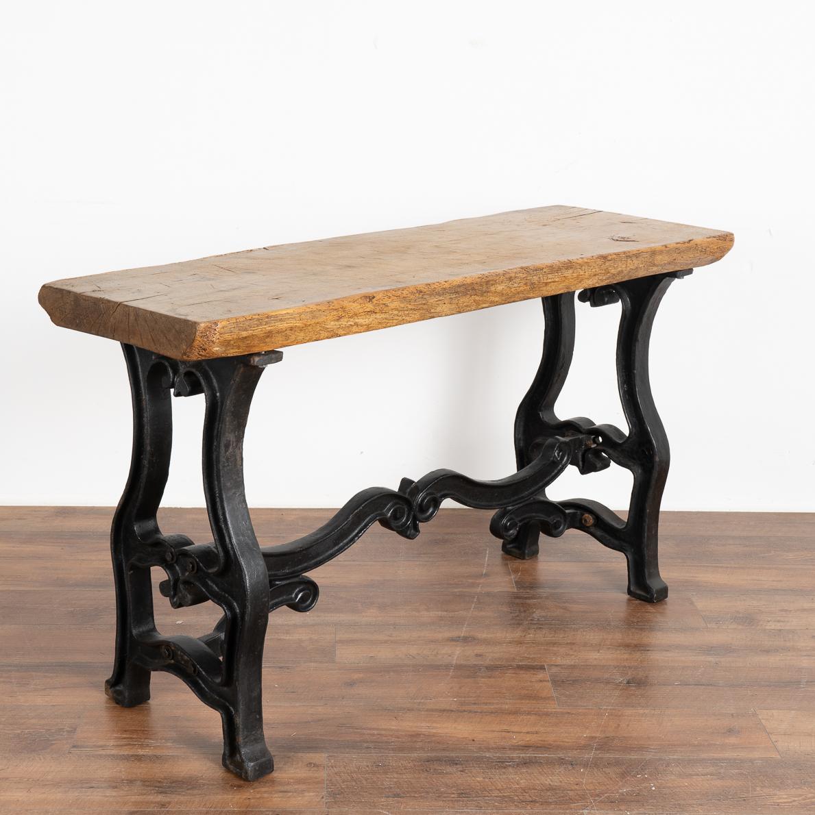 Rustic Vintage Console Table with Cast Iron Industrial Legs, circa 1900s For Sale 7