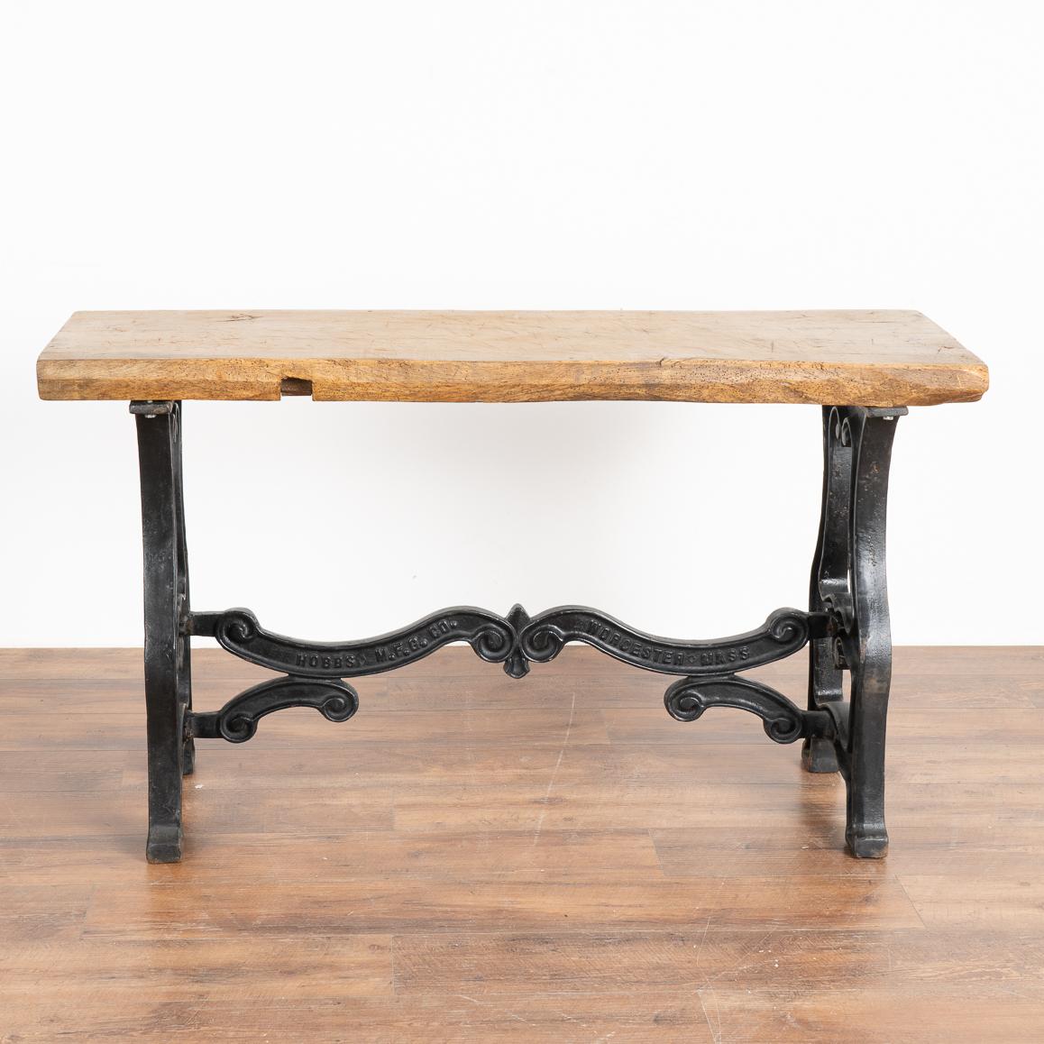 Hungarian Rustic Vintage Console Table with Cast Iron Industrial Legs, circa 1900s For Sale
