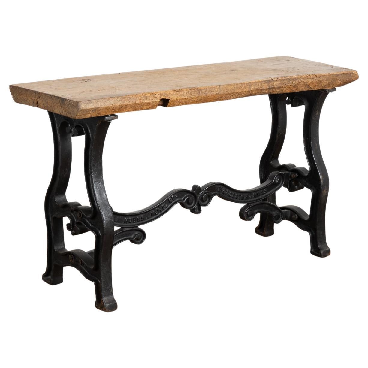 Rustic Vintage Console Table with Cast Iron Industrial Legs, circa 1900s For Sale