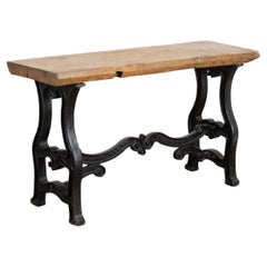 Rustic Vintage Console Table with Cast Iron Industrial Legs, circa 1900s