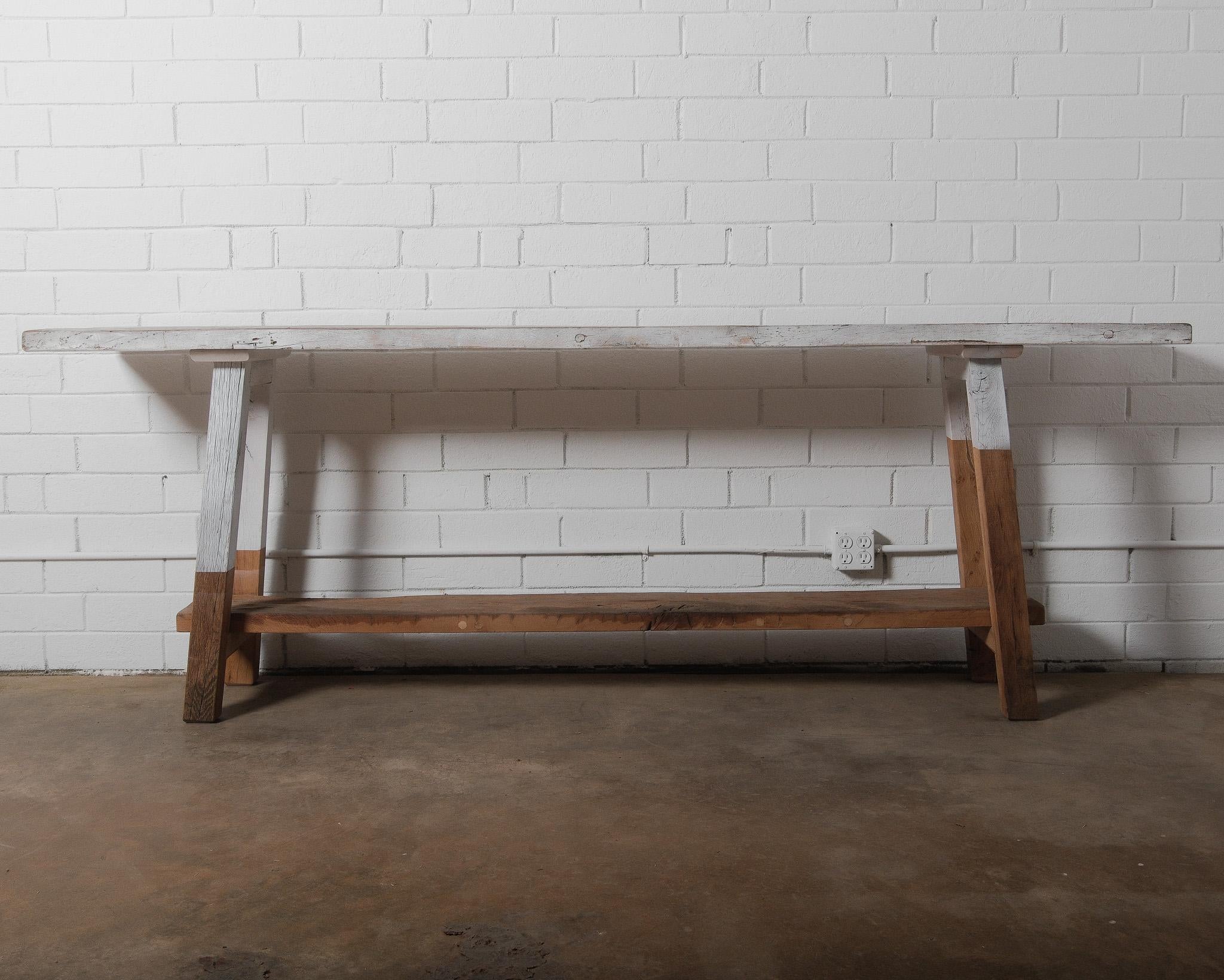 Rustic Vintage Console Table with Distressed Whitewashed Finish In Good Condition For Sale In High Point, NC