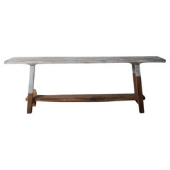 Rustic Vintage Console Table with Distressed Whitewashed Finish