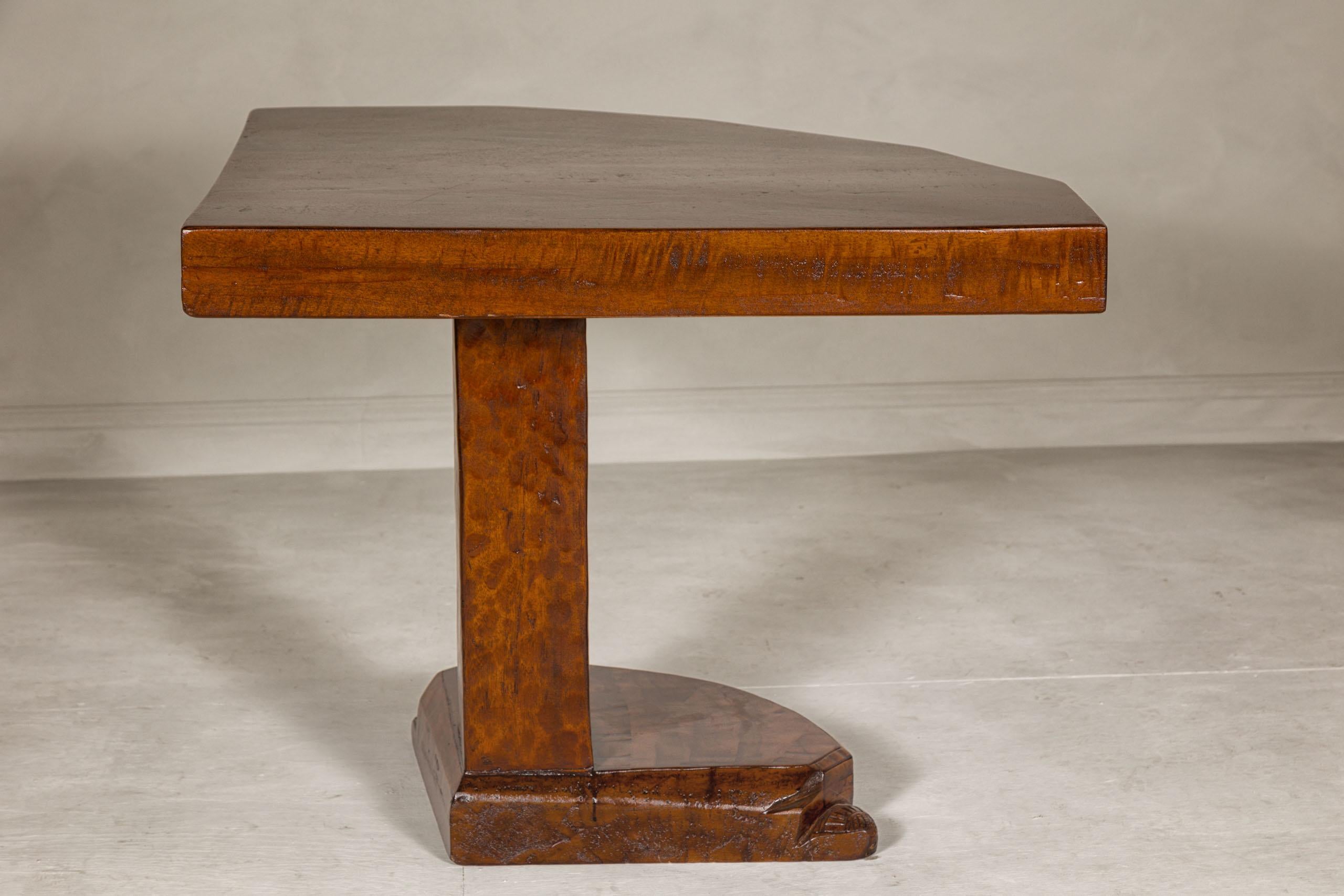 Rustic Vintage Corner Demilune Pedestal Table with Delicately Carved Base For Sale 5