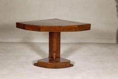 Rustic Vintage Corner Demilune Pedestal Table with Delicately Carved Base