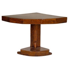 Rustic Vintage Corner Demilune Pedestal Table with Delicately Carved Base