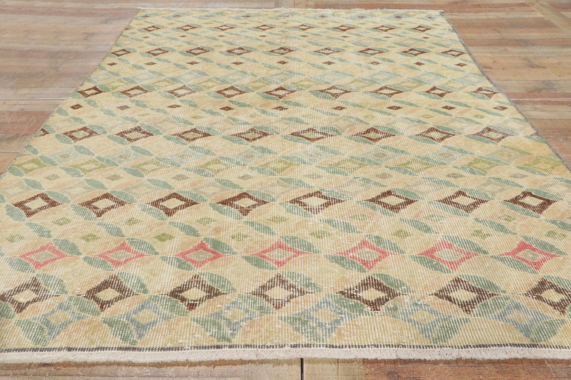 Rustic Vintage Distressed Turkish Sivas Rug with Faded Earth-Tone Colors For Sale 2