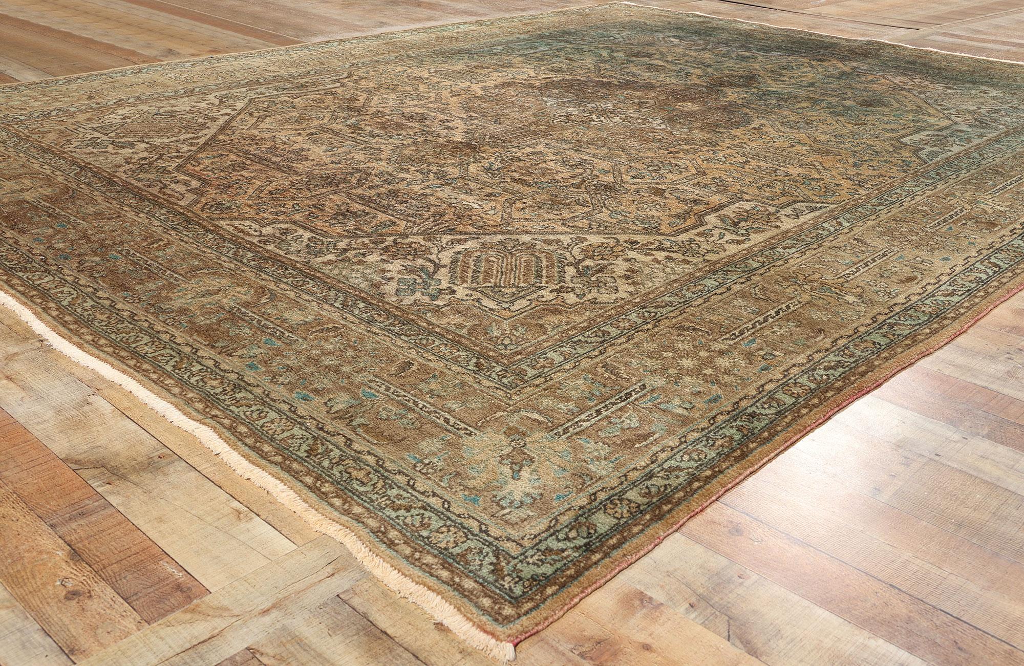 Lana Tappeto Tabriz persiano rustico anni '50 in tonalità terra con stile moderno in vendita