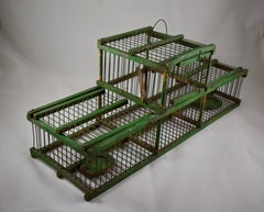 Rustic French Handmade Green Painted Wood & Metal Double Finch Bird Trap