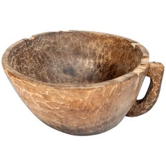 Rustic Vintage Hand Hewn Wooden Bowl with Handle from Sulawesi, Mid-20th Century