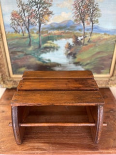 Rustic Vintage Handcrafted Oak Step Stool with Slatted Top and Curved Sides