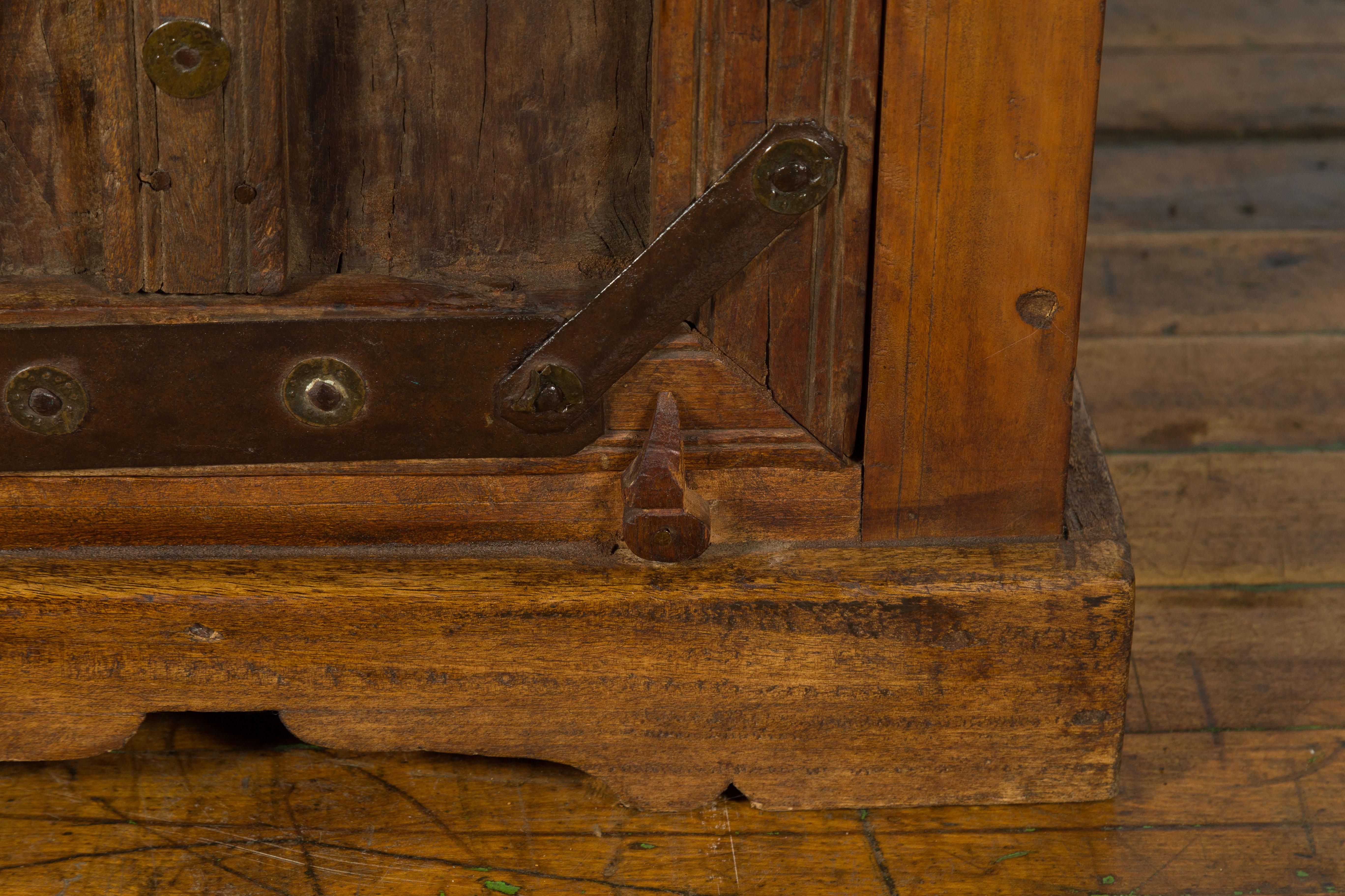 Rustic Vintage Indian Natural Sheesham Wood Side Cabinet with Iron Hardware For Sale 4