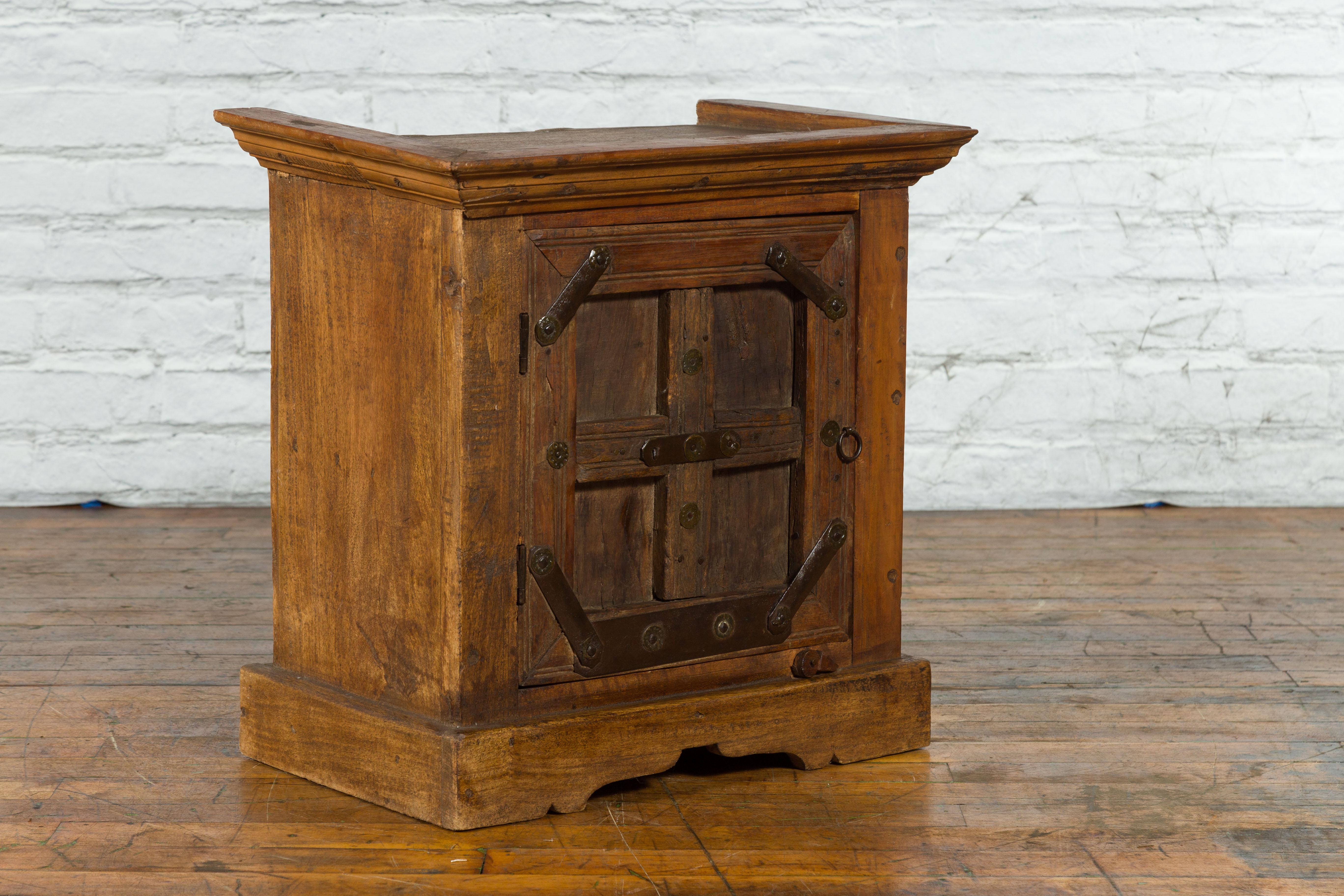 Rustic Vintage Indian Natural Sheesham Wood Side Cabinet with Iron Hardware For Sale 6