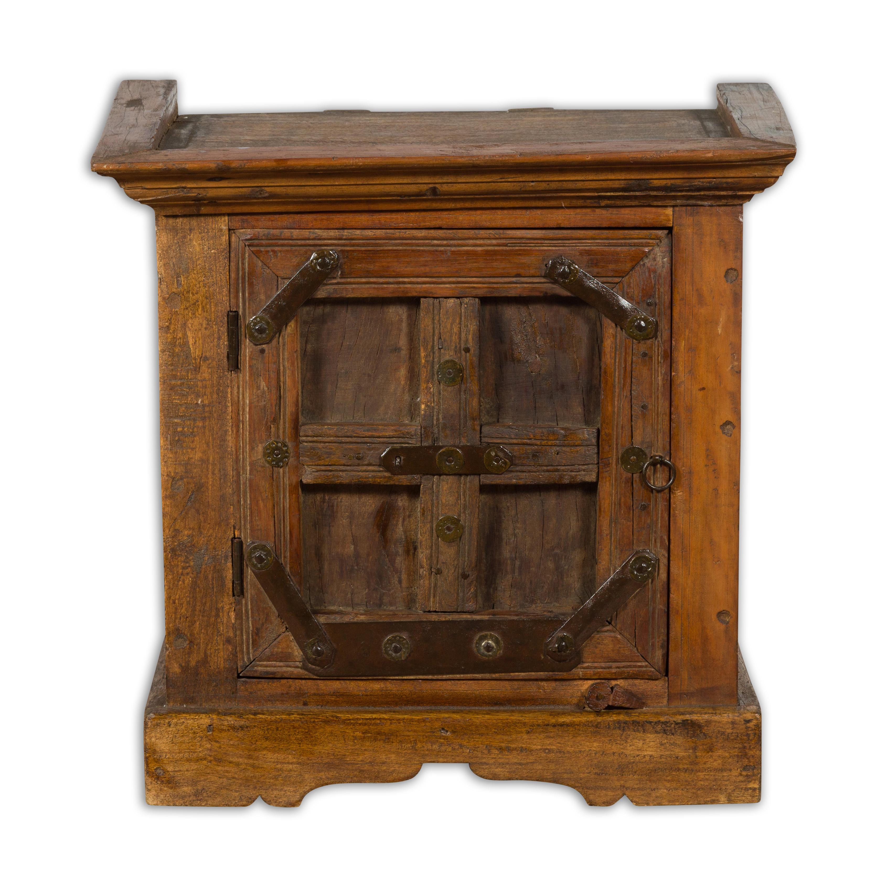 Rustic Vintage Indian Natural Sheesham Wood Side Cabinet with Iron Hardware For Sale 10