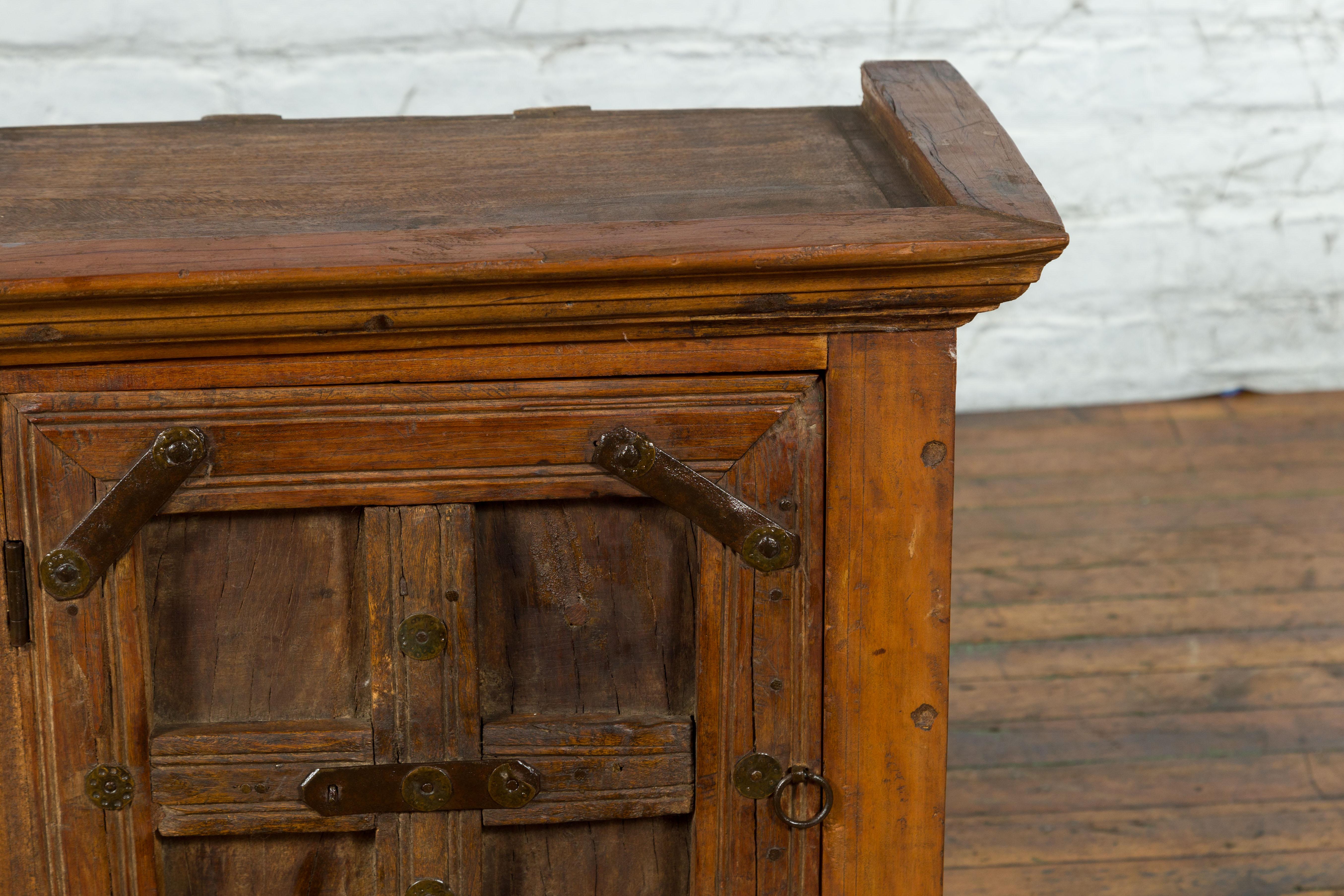 20th Century Rustic Vintage Indian Natural Sheesham Wood Side Cabinet with Iron Hardware For Sale
