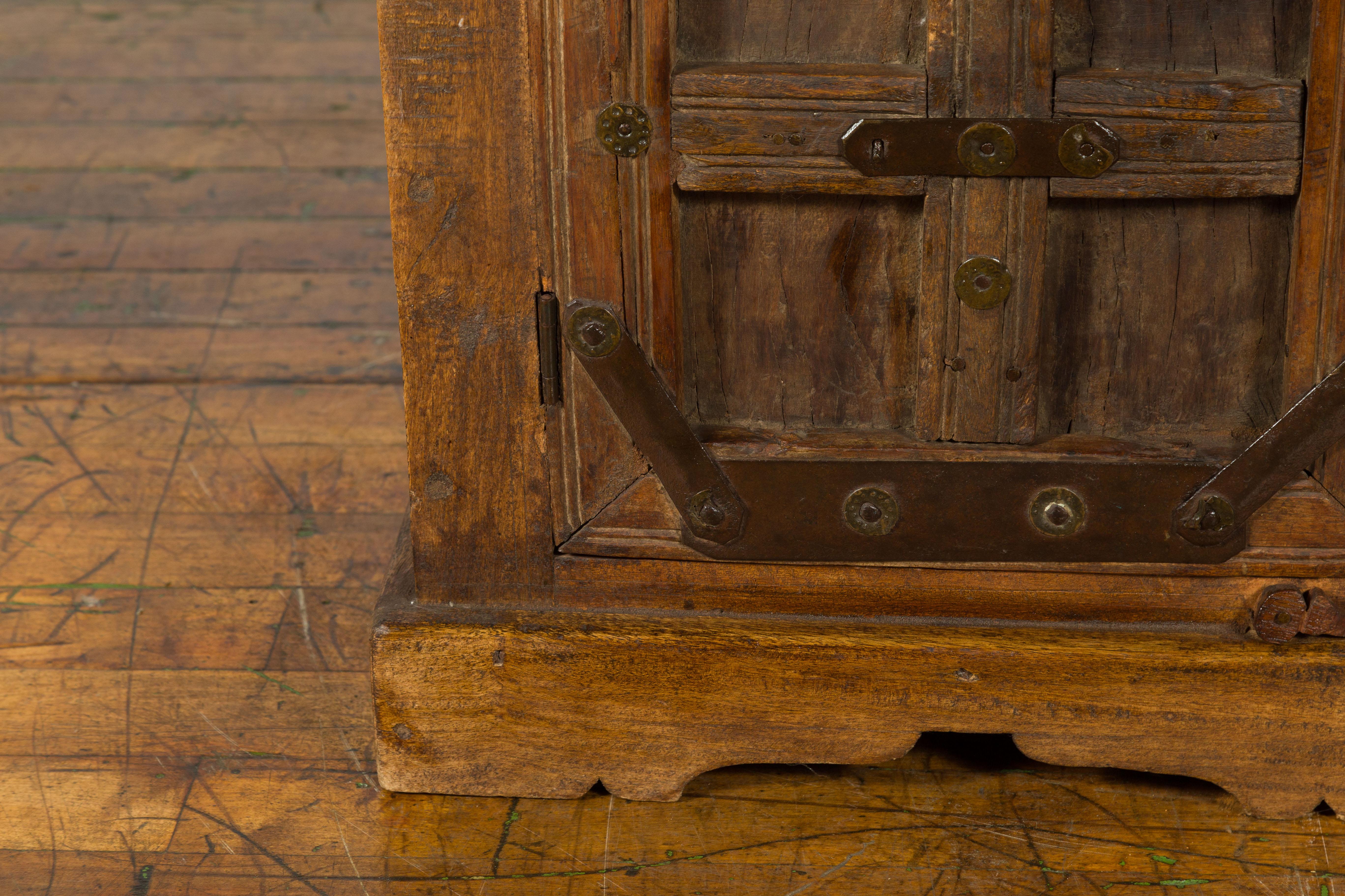 20th Century Rustic Vintage Indian Natural Sheesham Wood Side Cabinet with Iron Hardware For Sale