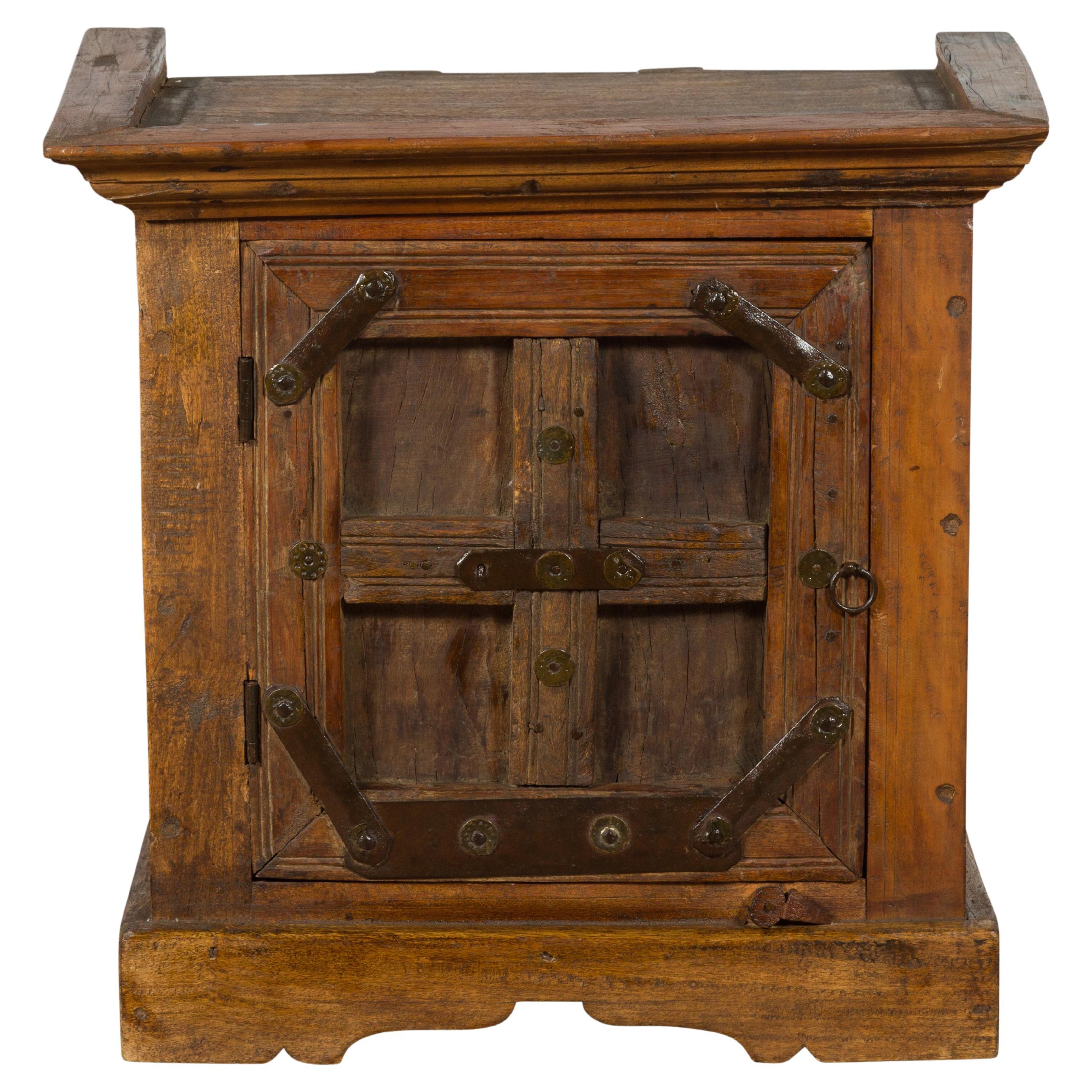 Rustic Vintage Indian Natural Sheesham Wood Side Cabinet with Iron Hardware For Sale