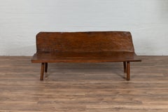 Rustic Vintage Indonesian Natural Tree Bench Found in Riverbed with Back