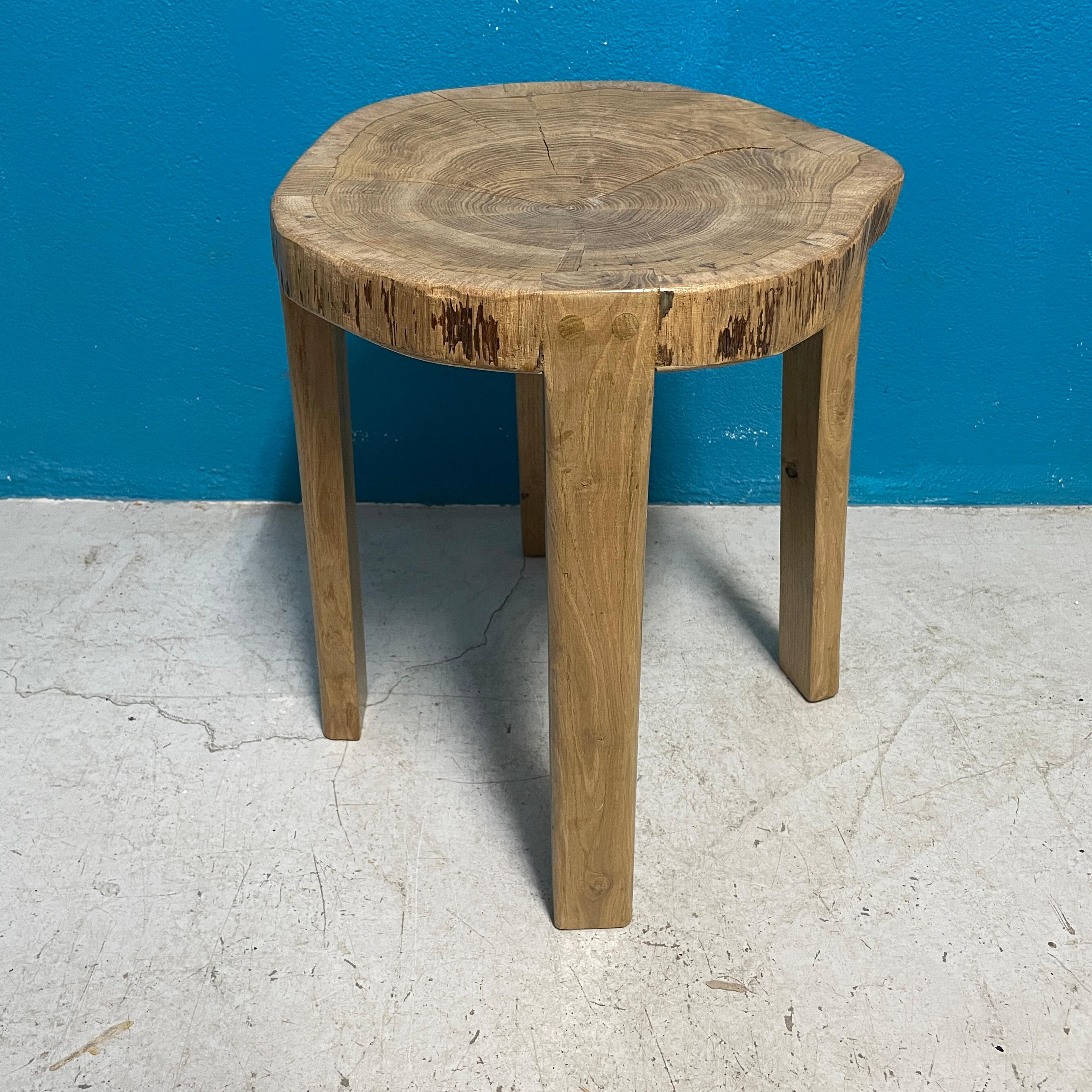 Finnish Rustic Vintage Oak Stool, Handcrafted in Finland For Sale
