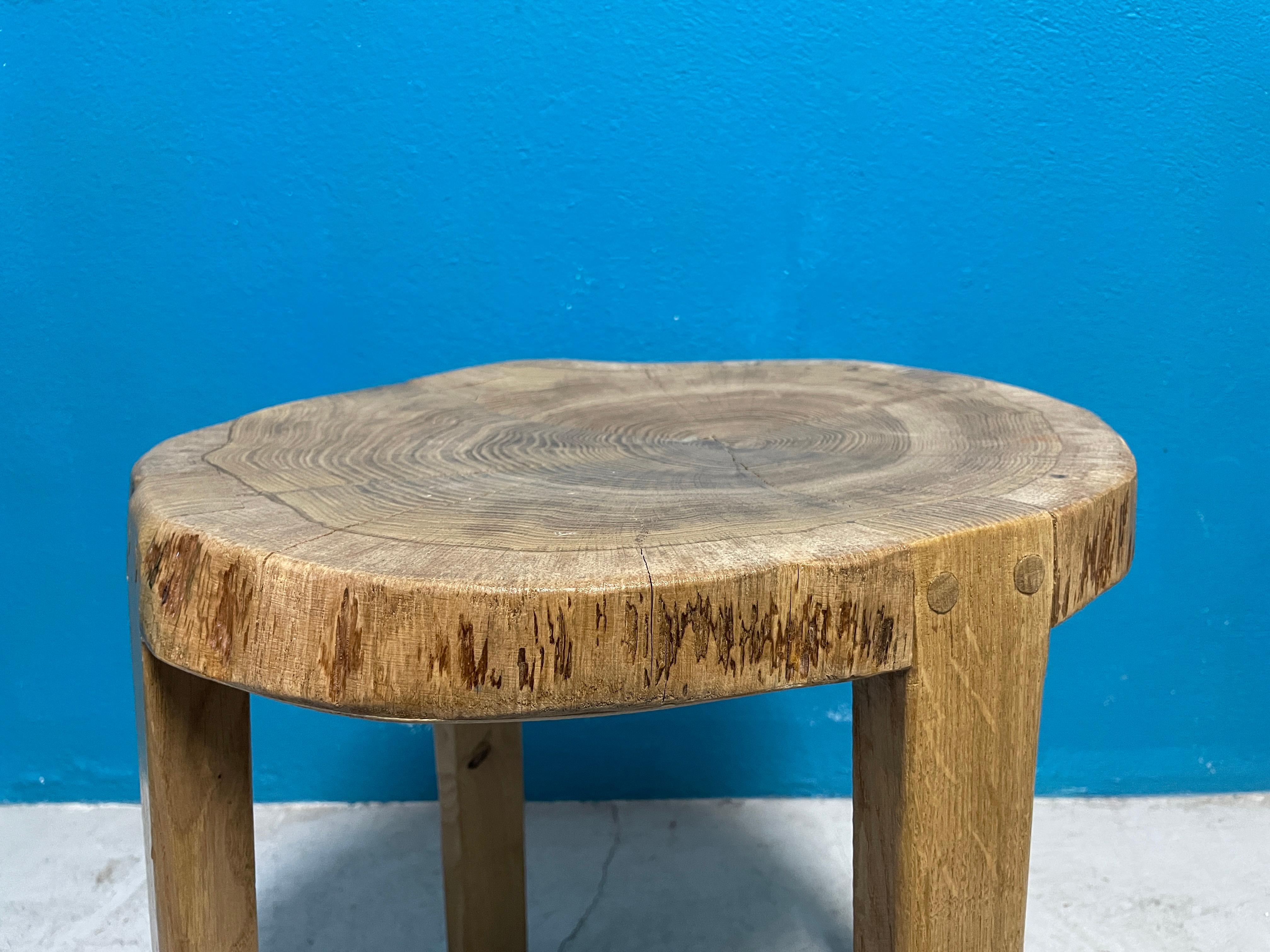 20th Century Rustic Vintage Oak Stool, Handcrafted in Finland For Sale