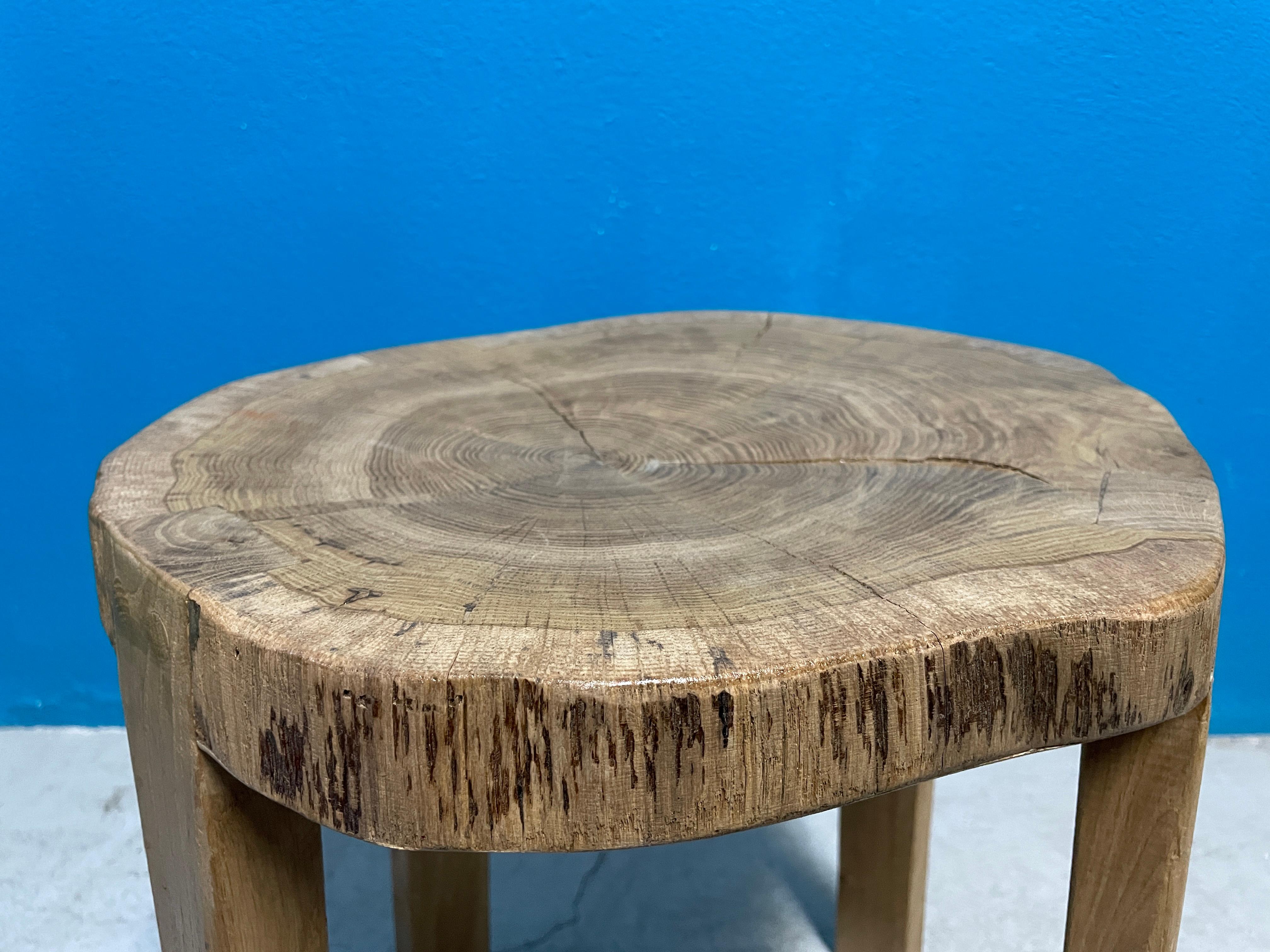 Rustic Vintage Oak Stool, Handcrafted in Finland For Sale 1