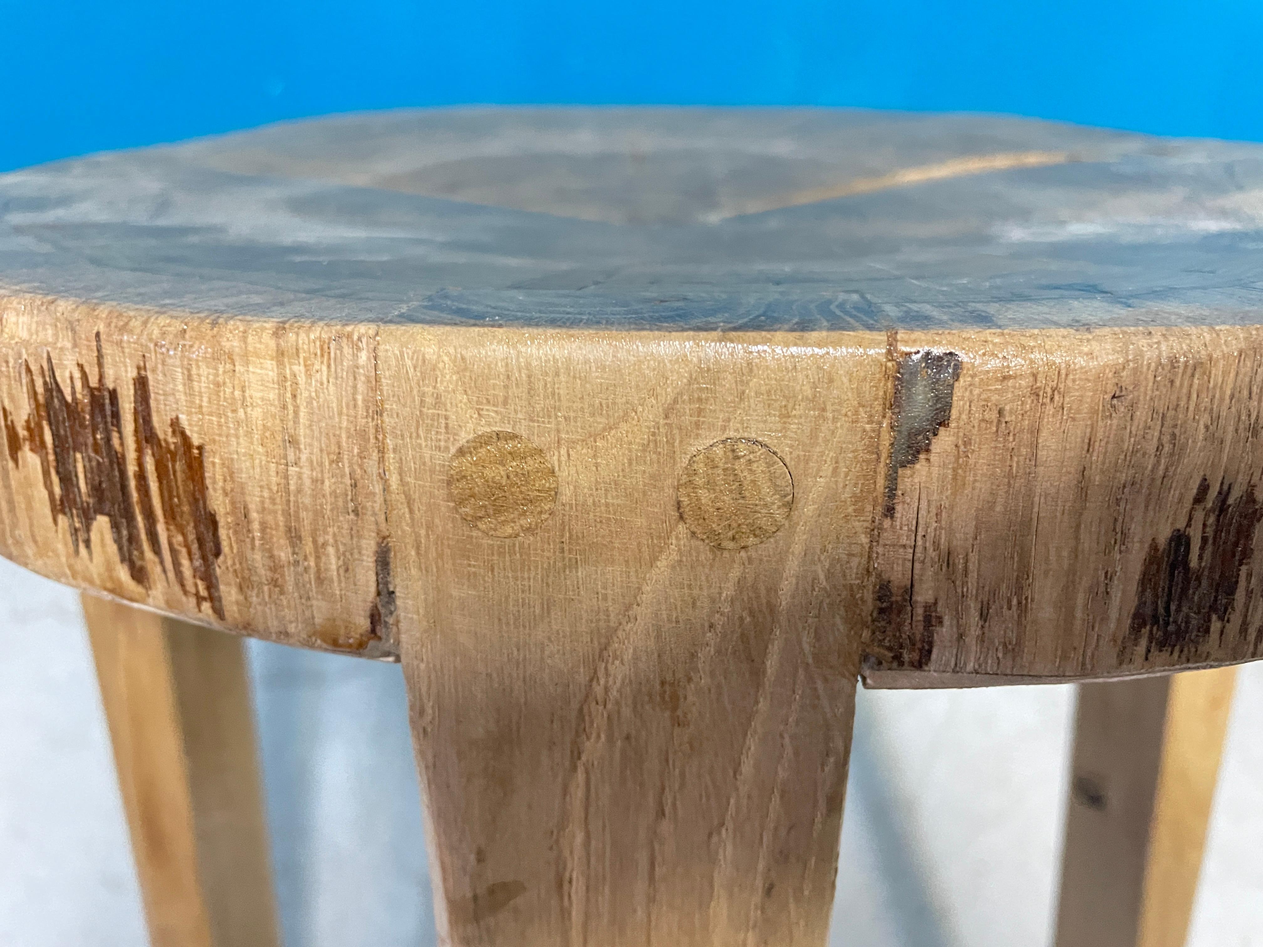 Rustic Vintage Oak Stool, Handcrafted in Finland For Sale 4