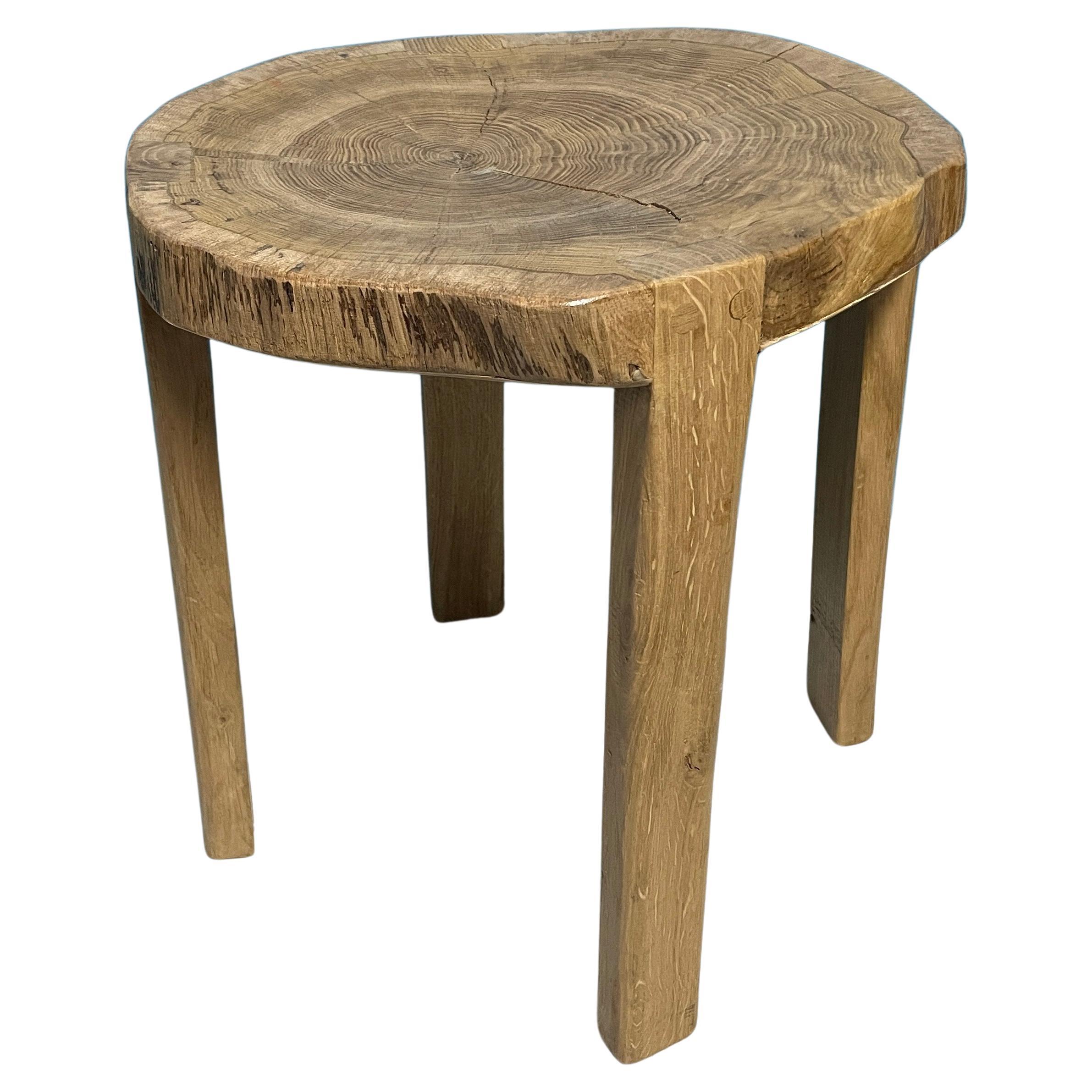 Rustic Vintage Oak Stool, Handcrafted in Finland For Sale