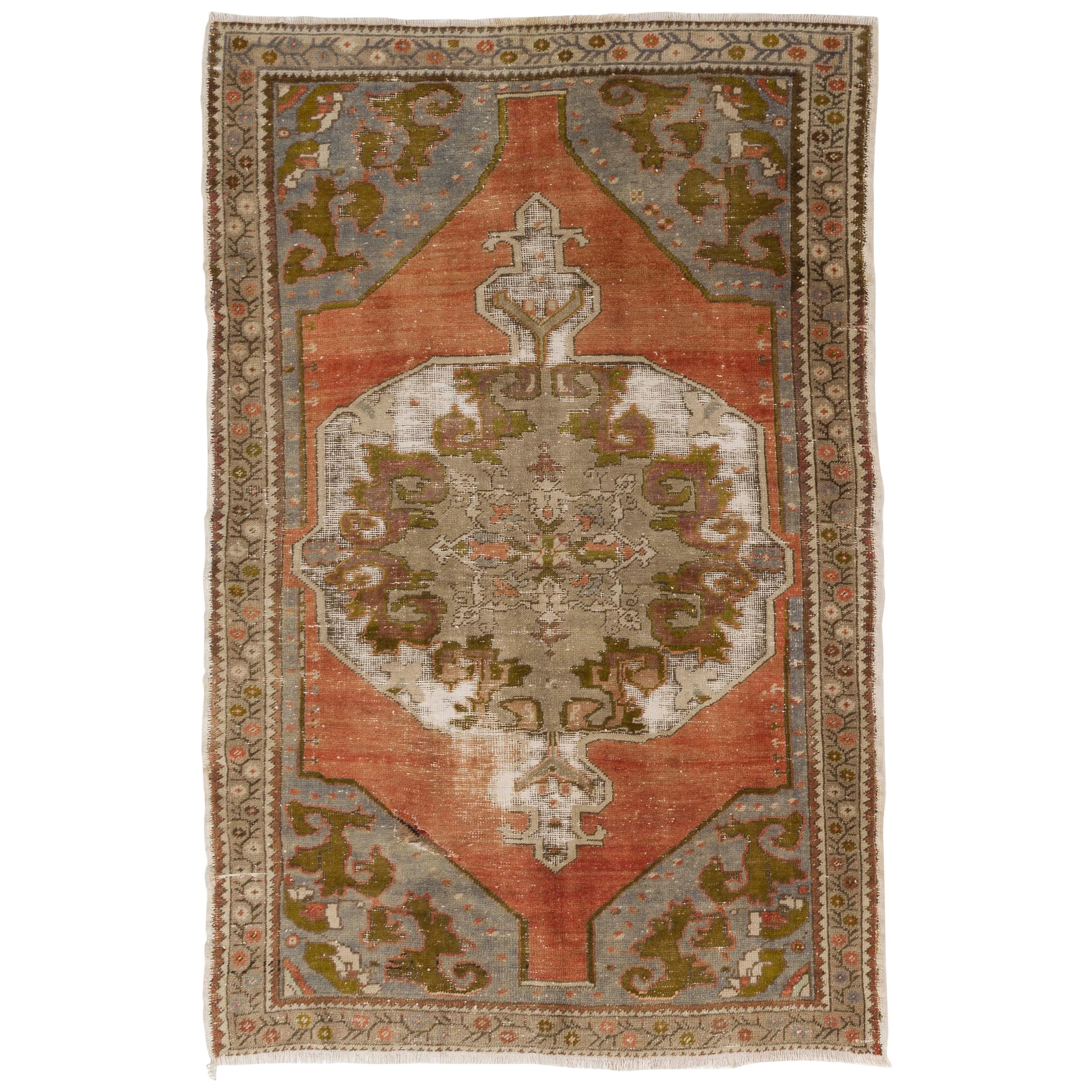 Rustic Vintage Oushak Rug in Earthy Colors One of a Kind Wool Carpet