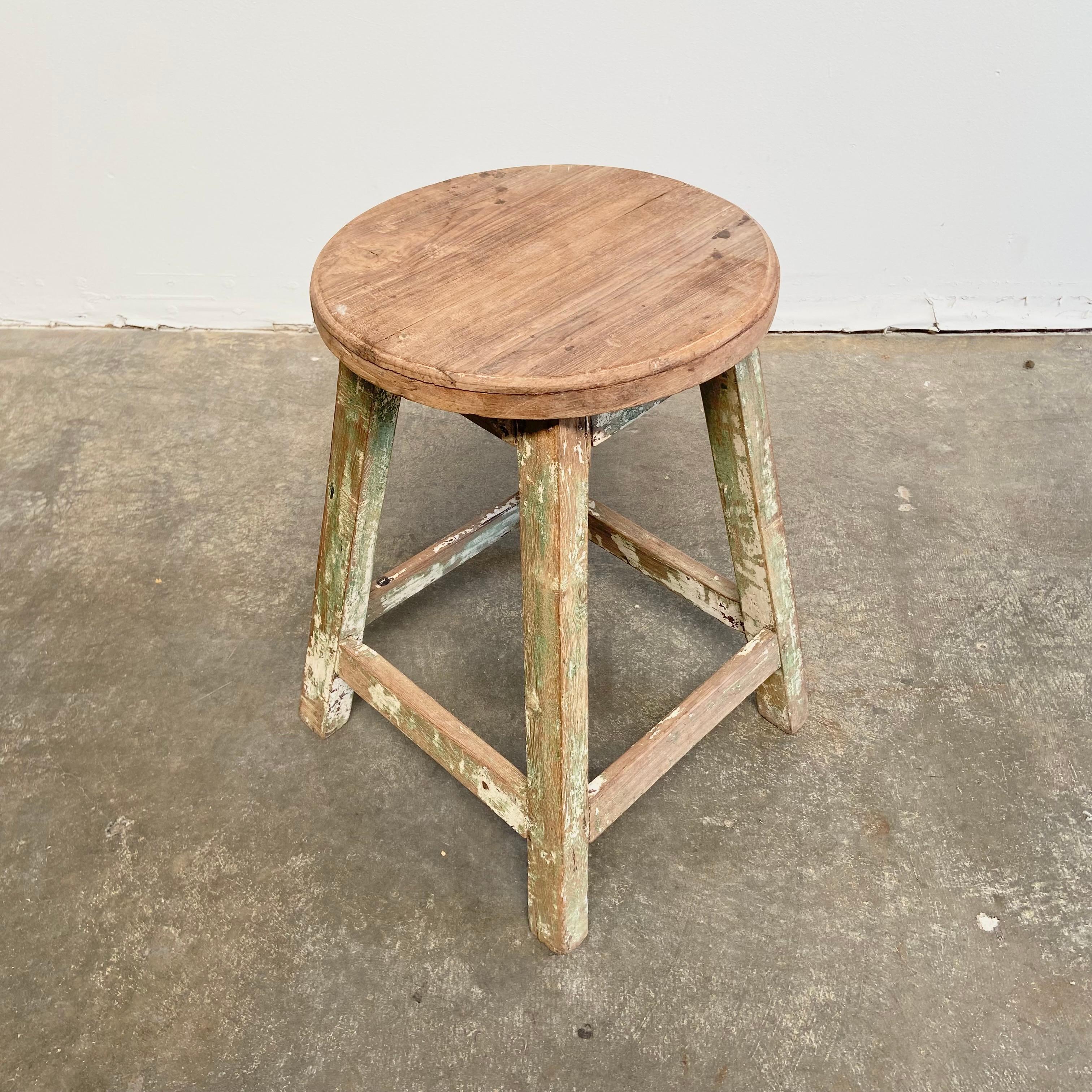 Rustic Vintage Painted Stool or Side Table In Good Condition In Brea, CA