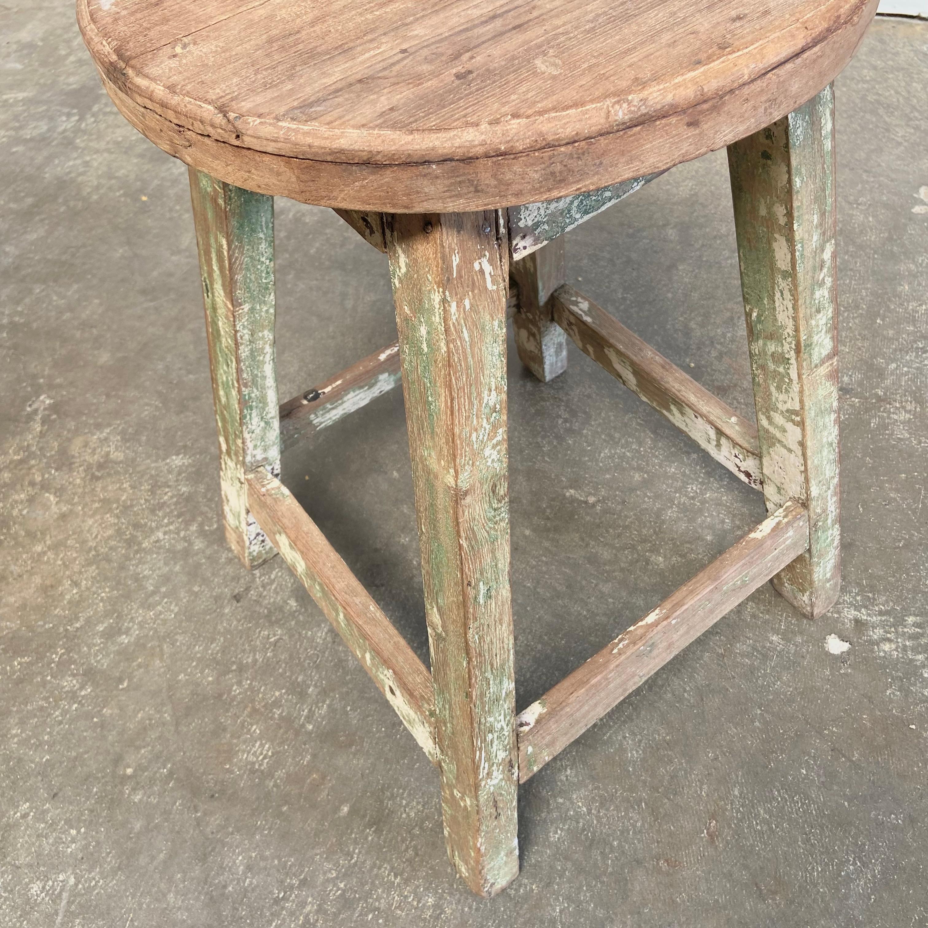 20th Century Rustic Vintage Painted Stool or Side Table