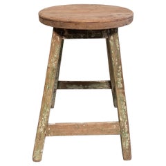 Rustic Used Painted Stool or Side Table