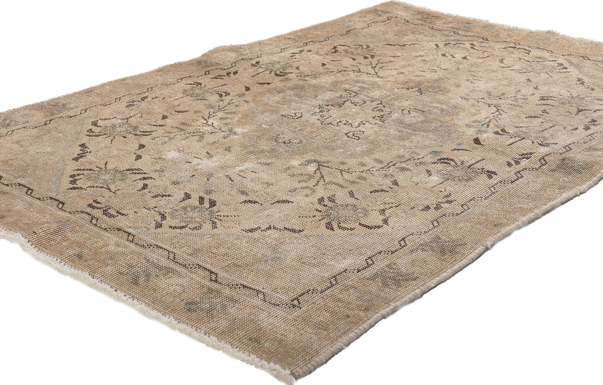 78575 Distressed Vintage Persian Tabriz Rug, 02'11 x 04'04.
Bucolic charm meets modern luxe in this distressed vintage Persian Tabriz rug. The rustic elegance and faded earth-tone color palette woven into this piece work together creating a truly