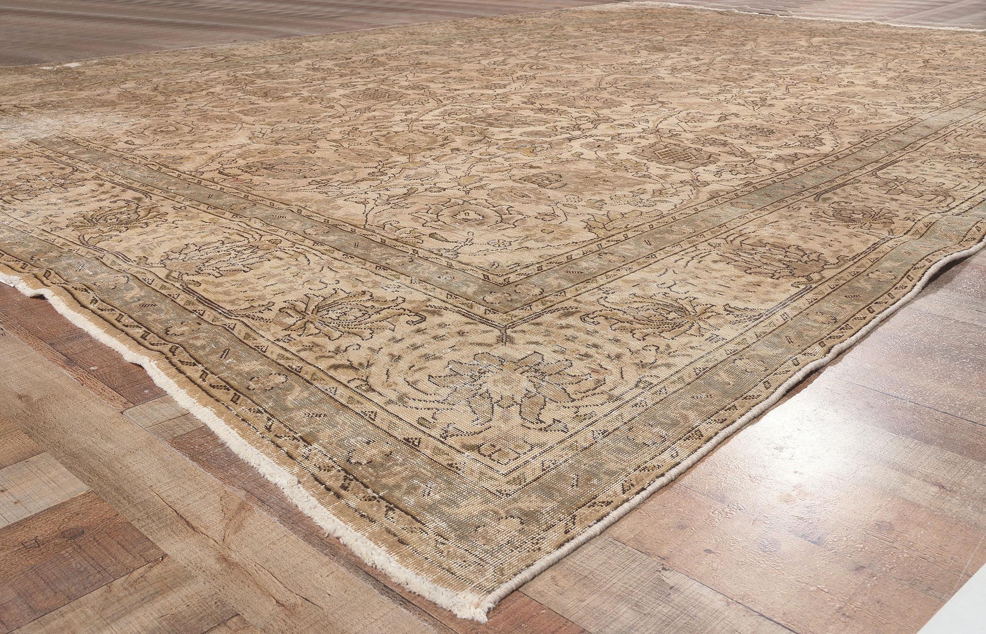20th Century Rustic Vintage Persian Tabriz Rug Warm Neutral Earth-Tone Colors For Sale