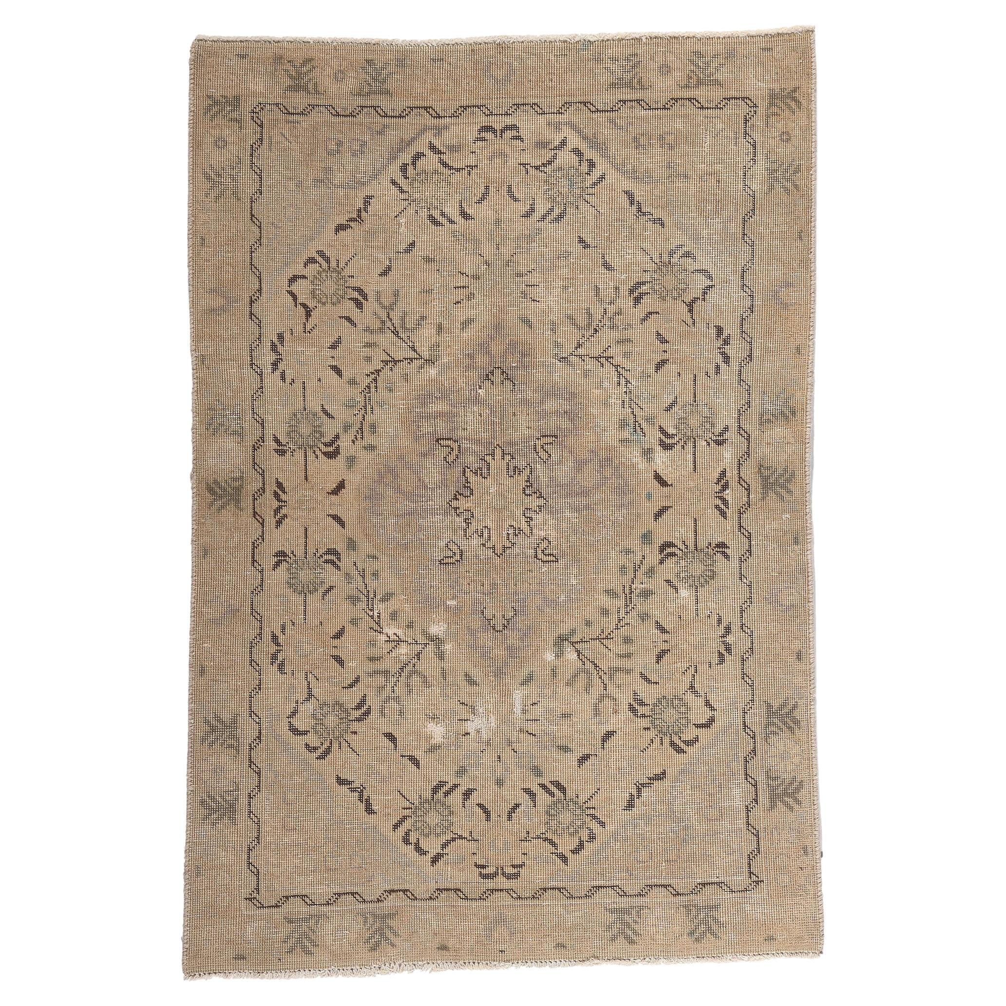 Rustic Vintage Persian Tabriz Rug Warm Neutral Earth-Tone Colors For Sale