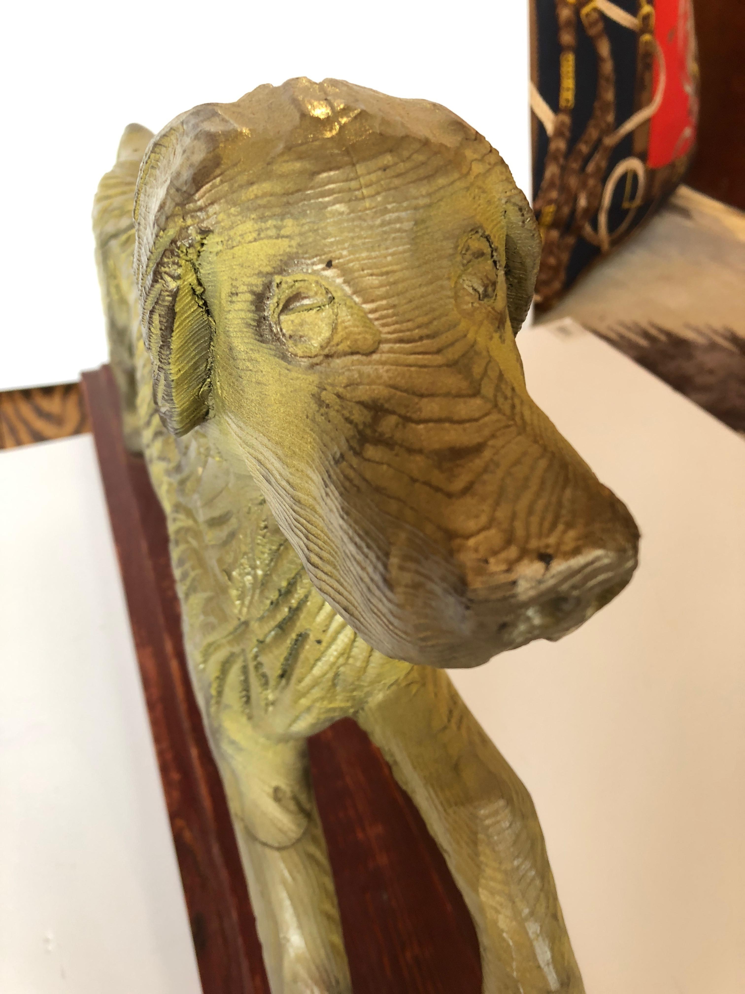 Wood Rustic Vintage Sculpture of a Prancing Retriever Dog