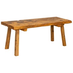 Rustic Vintage Slab Wood Coffee Table, Former Work Table with Square Peg Legs